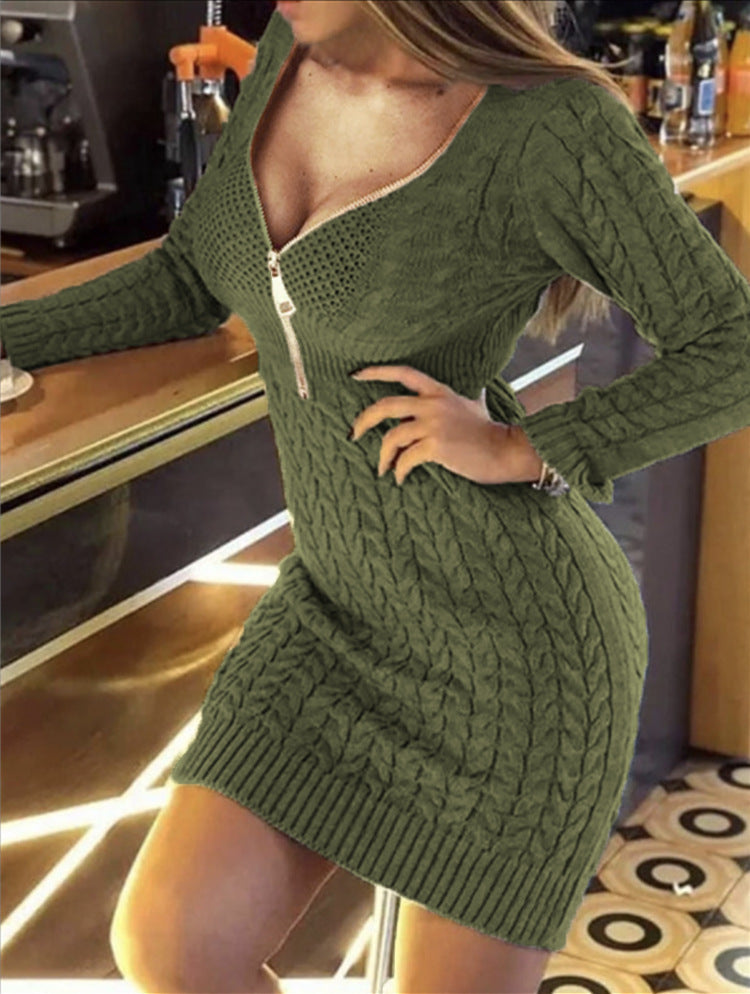 Women’s knitted dress with full zip and pocket pattern Lune London