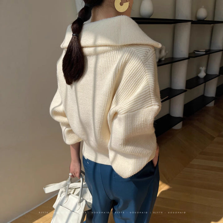 Pull femme en maille épaisse avec col montant et coupe décontractée Chic & Stil