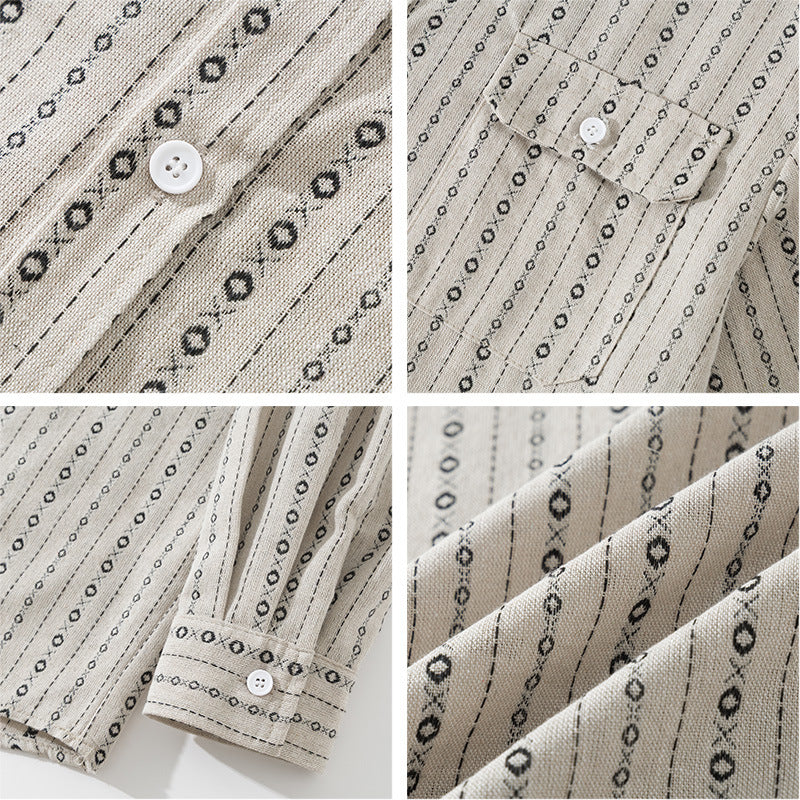 Men's Loose Shirt in Overshirt Style with Graphic Stripe Pattern and Chest Pockets Amarae