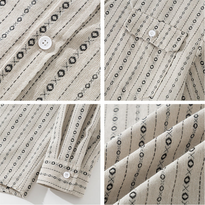 Men's Loose Shirt in Overshirt Style with Graphic Stripe Pattern and Chest Pockets Amarae