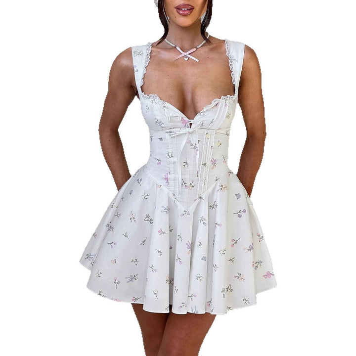 Women's Playful Short Dress with Feminine Lacing and Delicate Ruffle Details Lune London