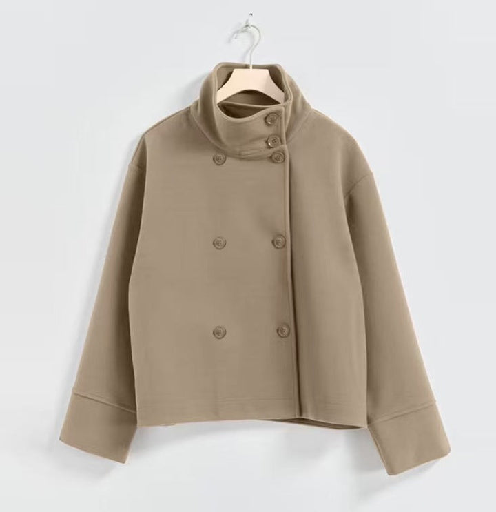 Lune London | Women's Fashion Cropped Jacket with High Collar and Double Button Placket