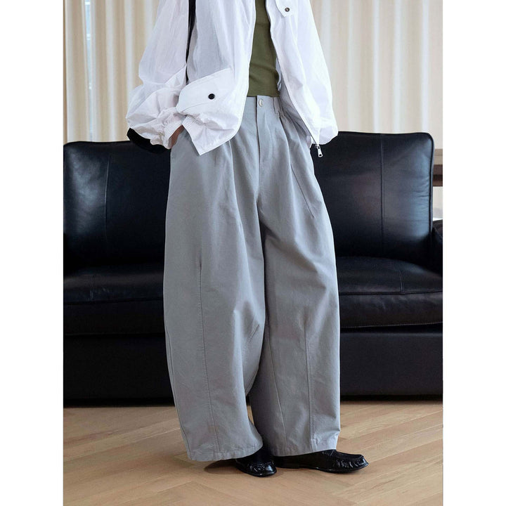 Women's high-waisted wide fabric trousers with concealed elastic waistband and crease Amarae