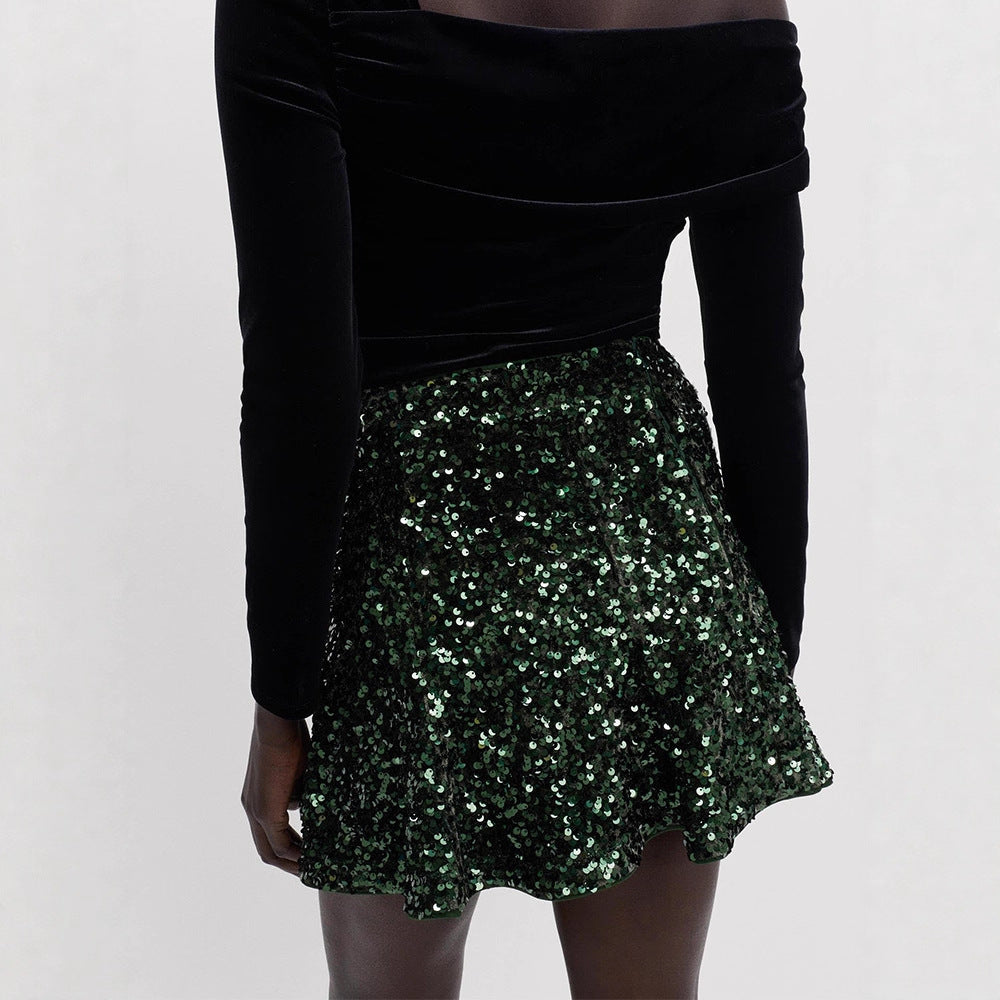 Women's sequin mini skirt with tailored silhouette & light A-line cut Amarae