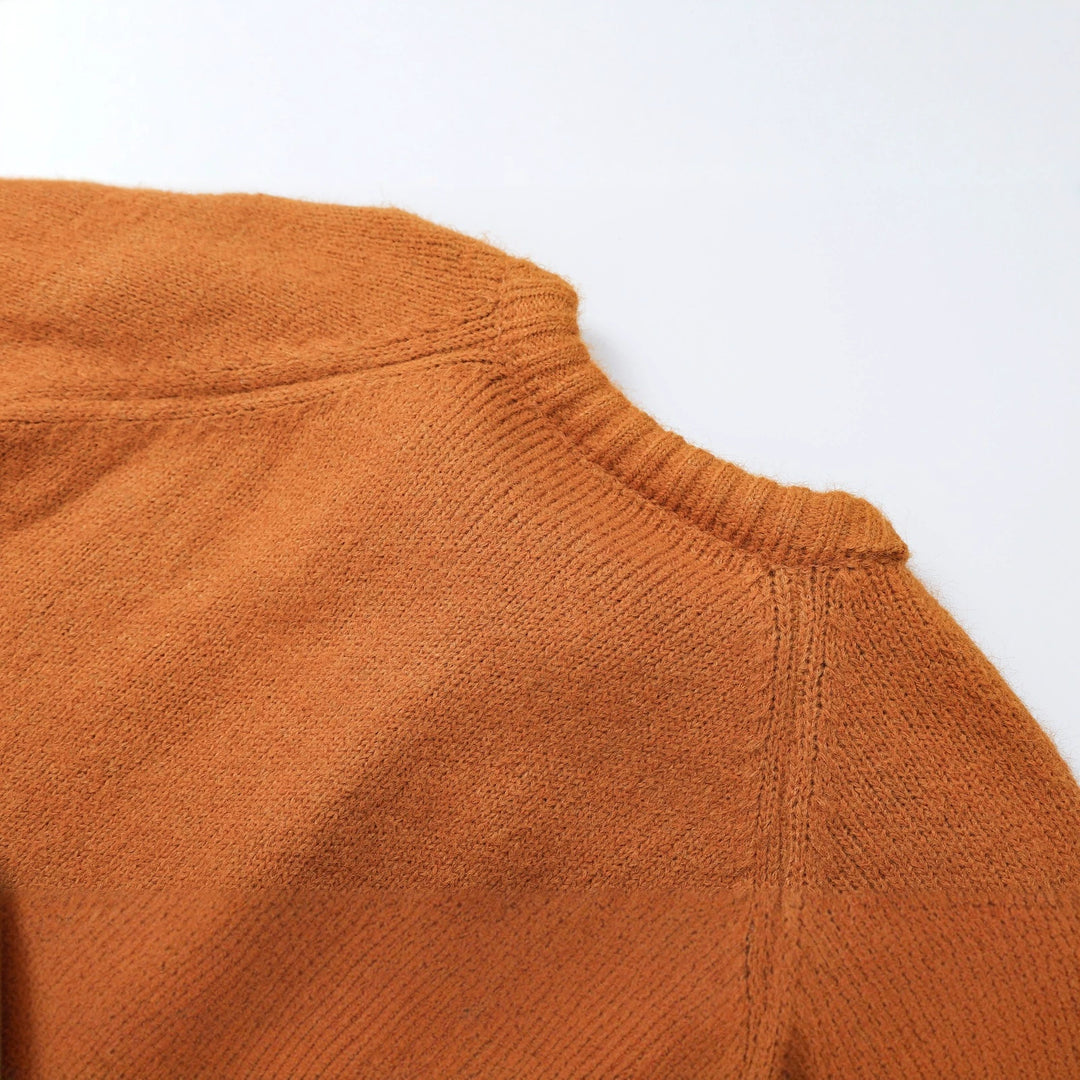 Women's chunky knit pullover with floral lace trim at the neckline Amarae