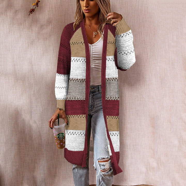 Knitted coat for women with a trendy striped pattern and a casual fit Lune London