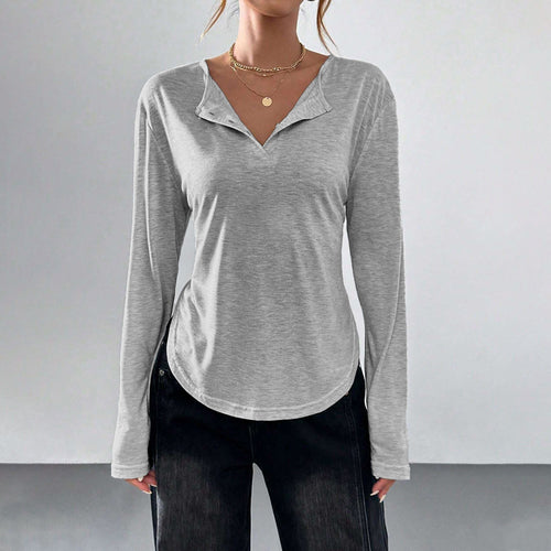 T-shirt à manches longues pour femmes avec subtil V-hals et coupe décontractée Chic & Stil