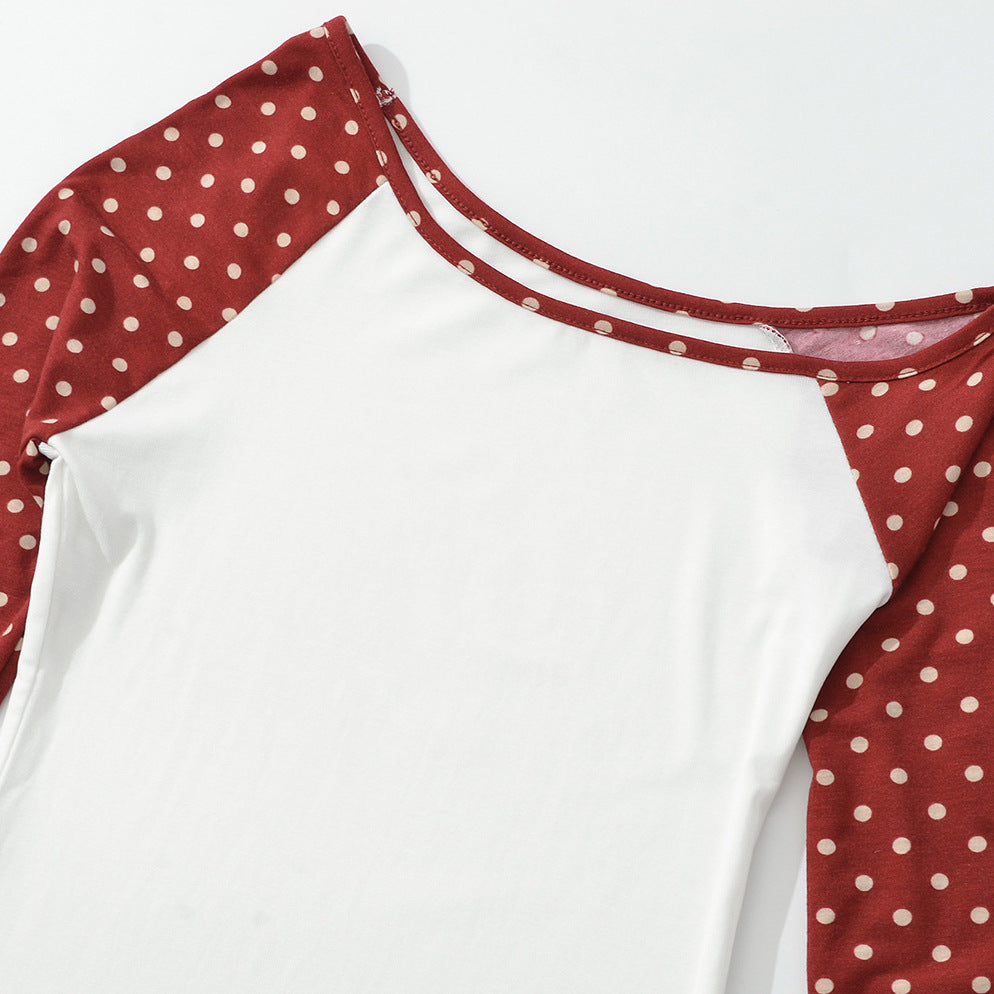 Ladies Asymmetrical Long Sleeve with Polka Dot Raglan Sleeves Amarae