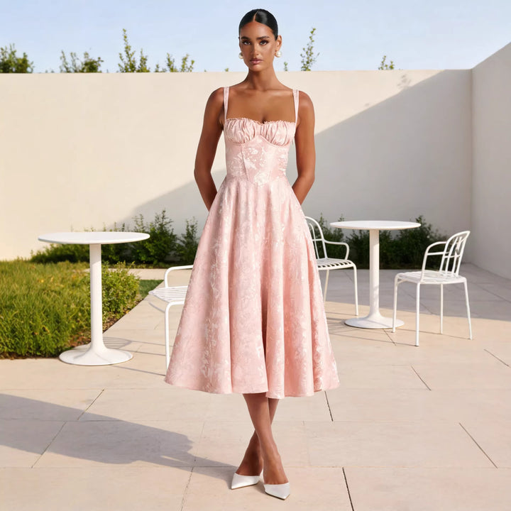 Women's midi dress with floral jacquard and stylish bustier top Lune London