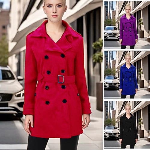 Women Elegant Trench Coat with Belt and Contrasting Buttons Amarae