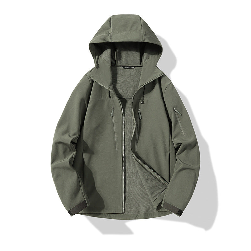 Men's Softshell Hoodie Jacket with windproof membrane, breathable lining, and multifunctional pockets Amarae
