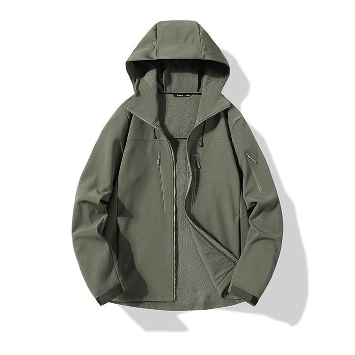 Men's Softshell Hoodie Jacket with windproof membrane, breathable lining, and multifunctional pockets Amarae