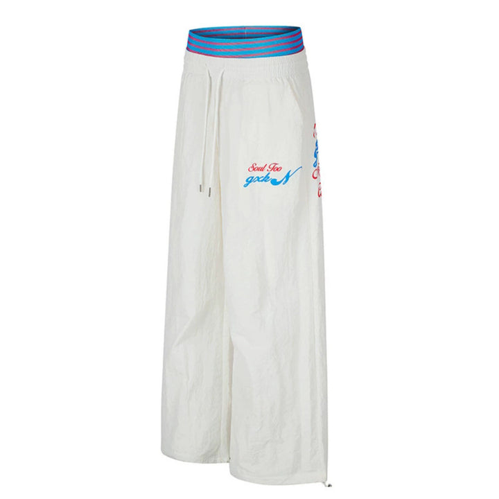 Women's Wide Palazzo Lounge Pants with Elastic Contrast Waistband, Drawstring and Adjustable Hem Cords Amarae