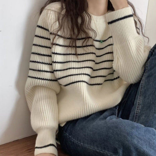 Pull en tricot épais pour femme avec design rayé et coupe décontractée Chic & Stil