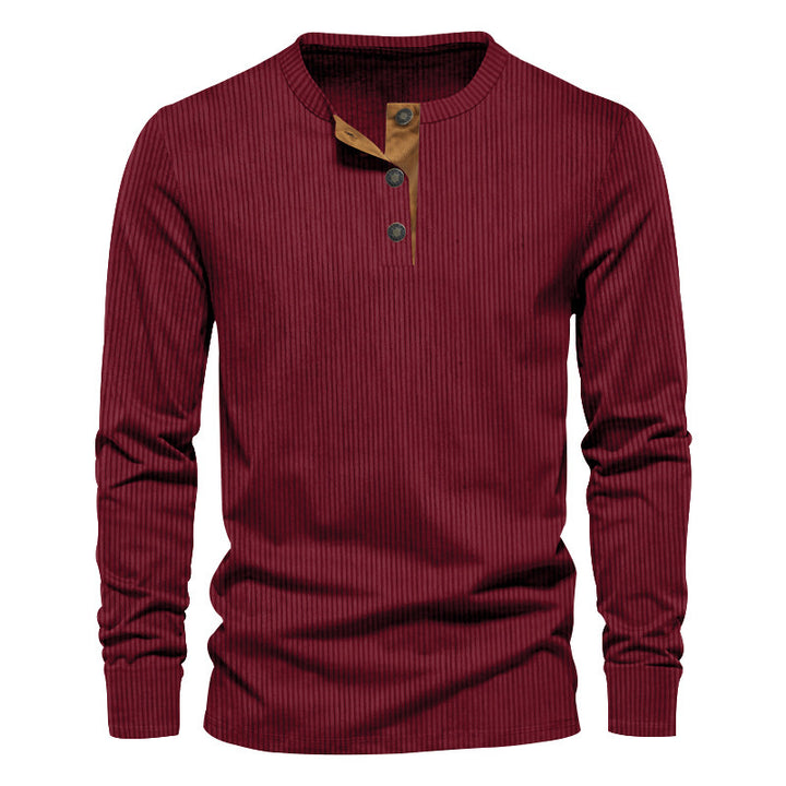 Men's Casual Long Sleeve Henley Shirt with Textured Ribbed Design and Trendy Button Details Lune London