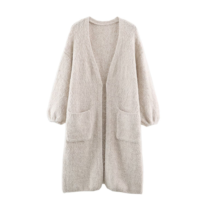 Women's Oversized Knit Coat with V-Neck, Cozy Boucle Look and Patch Pockets Amarae