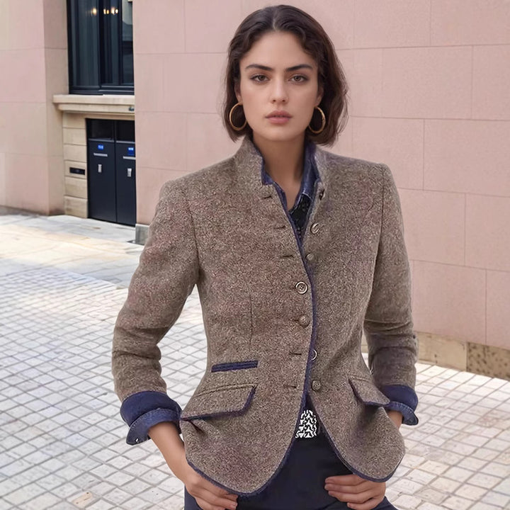 Ladies elegant blazer with decorative buttons and textured fabric Lune London