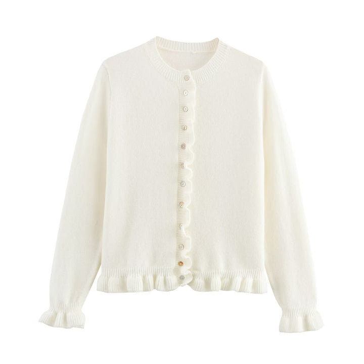 Women knitted vest with decorative ruffle trim and button closure Lune London