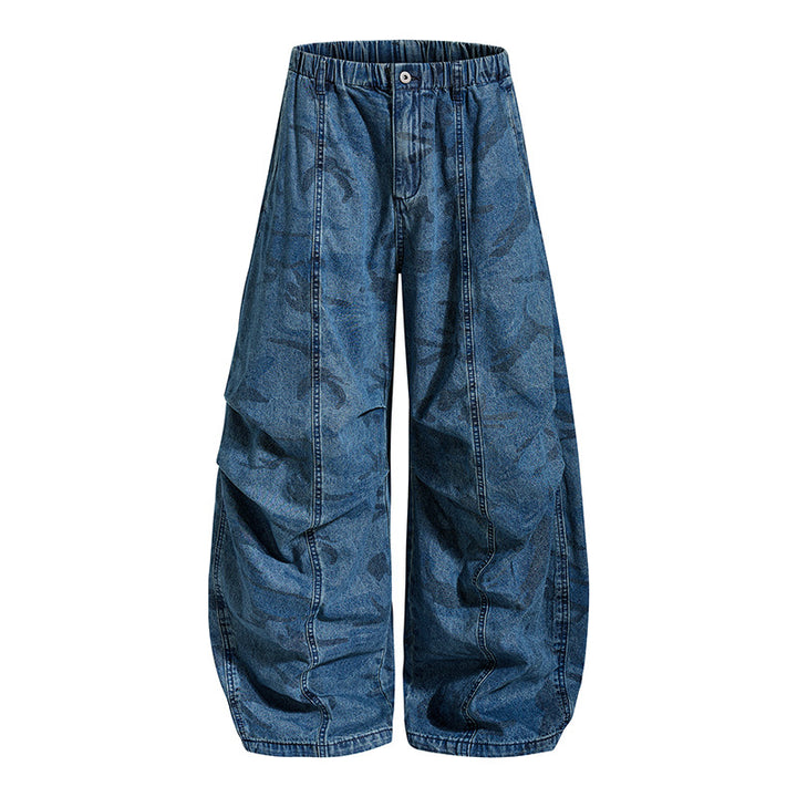 Women's Extra Wide Denim Palazzo Pants with Elastic Comfort Waistband and Distinctive Stitching Details Amarae