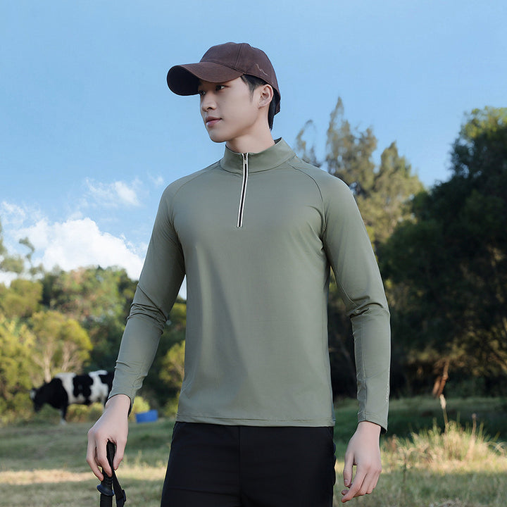 Men's breathable long-sleeve sports shirt with UV protection and zipper collar Amarae