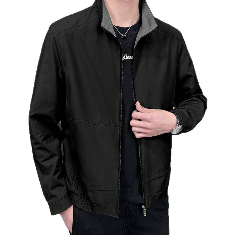 Men's Minimalistic City Zip Jacket made of microfiber with stand-up collar, concealed pockets, and elastic hem Amarae