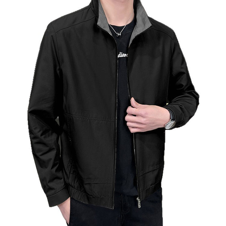Men's Minimalistic City Zip Jacket made of microfiber with stand-up collar, concealed pockets, and elastic hem Amarae