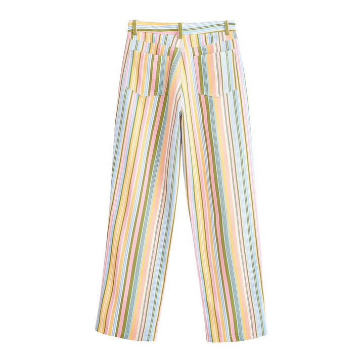 Women's Striped High Waist Pants with Wide Leg and Five Pocket Cut Amarae