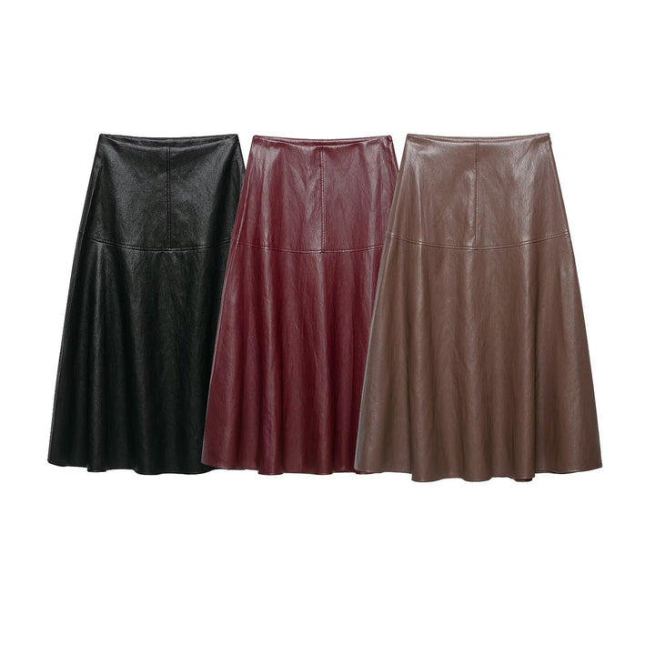 Women's High Waist A-Line Skirt made of Faux Leather with Flared Silhouette Amarae