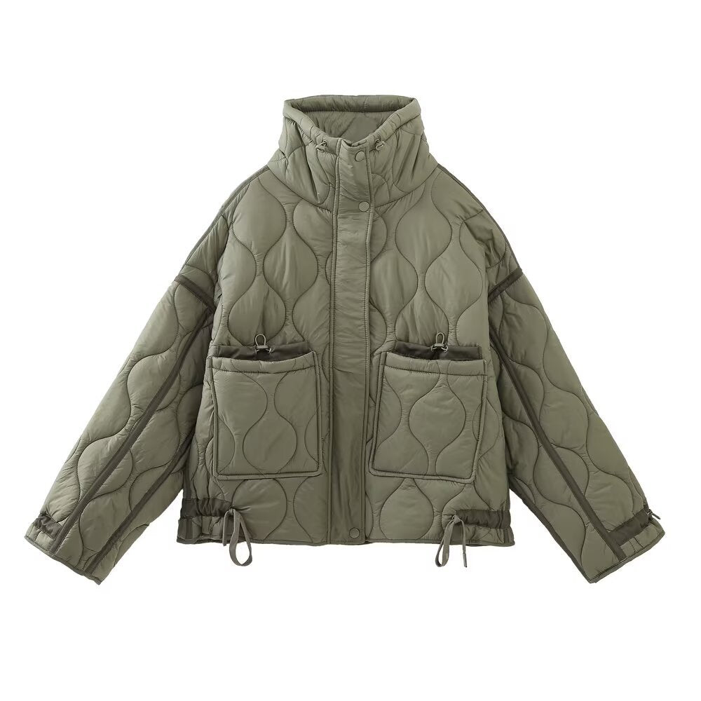 Women's quilted jacket with standing collar oversized short jacket with drawstring Amarae