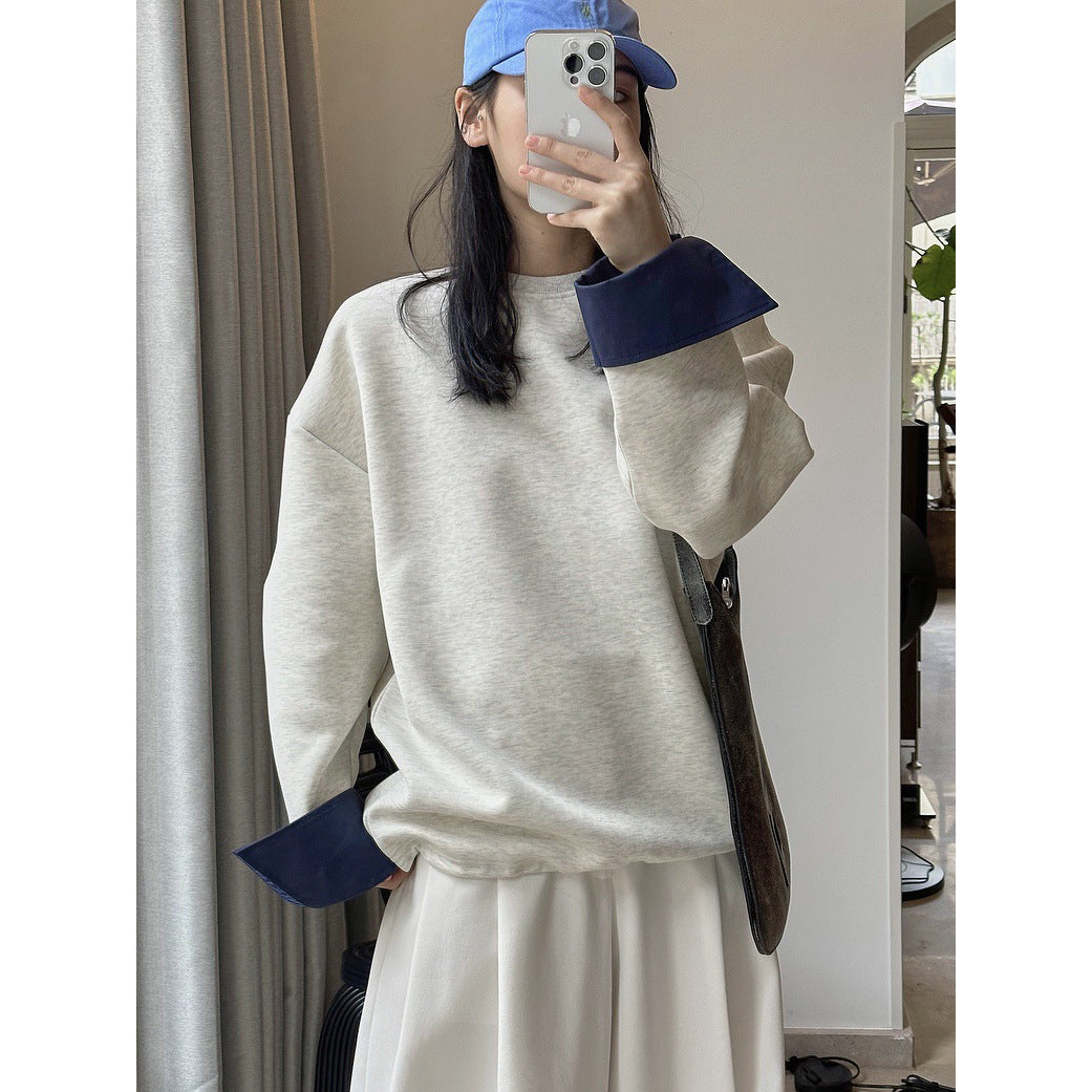 Women Oversized Sweatshirt with Contrast-Trimmed Cuffs Amarae
