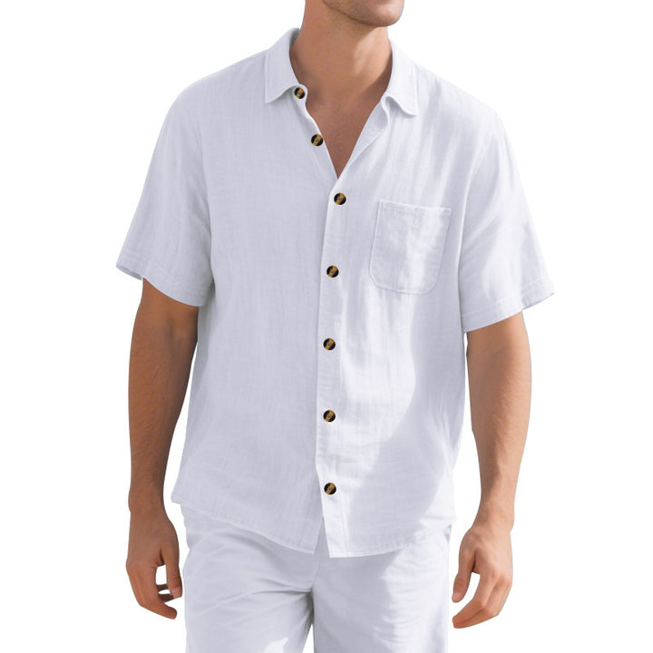 Casual short sleeve linen shirt for men with practical chest pocket Lune London
