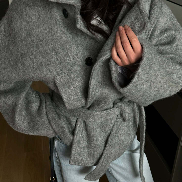 Oversized wool coat for women with tie belt and casual cut Lune London
