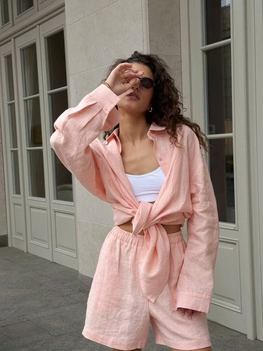 Casual linen blouse and shorts set Lune London for women