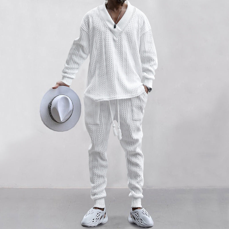 Tenue décontractée en tricot pour hommes avec décolleté en V et taille élastique Lune London
