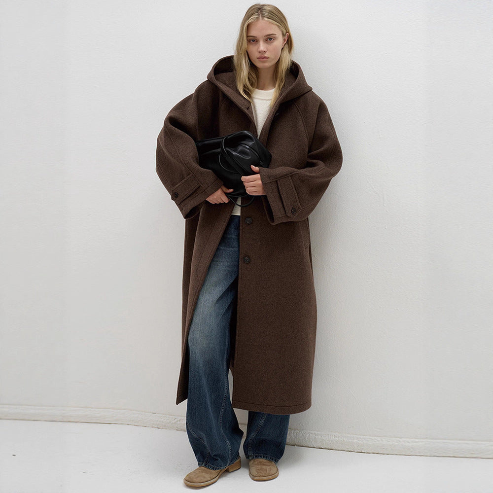 Manteau en laine oversize pour femmes avec capuche pratique Chic & Stil