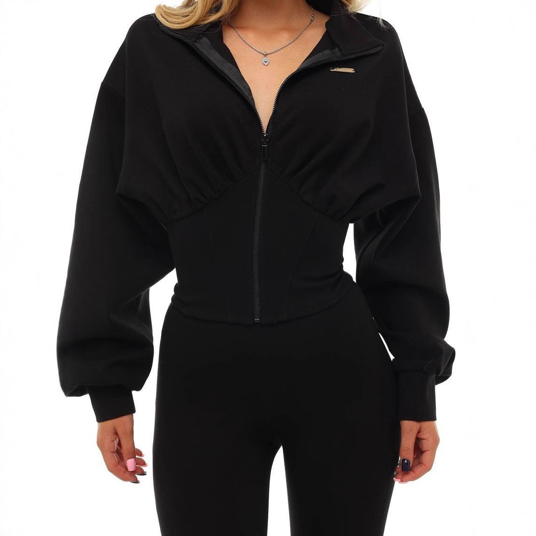 Cropped sweatshirt jacket for women with high collar and wide sleeves Lune London