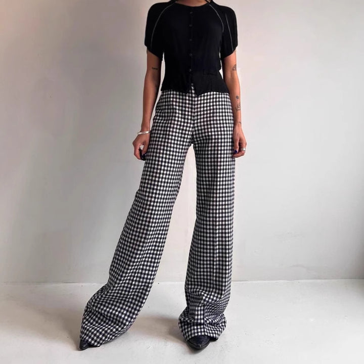 Women Comfortable Tube Pants with Checkered Pattern and Elastic Waist Lune London