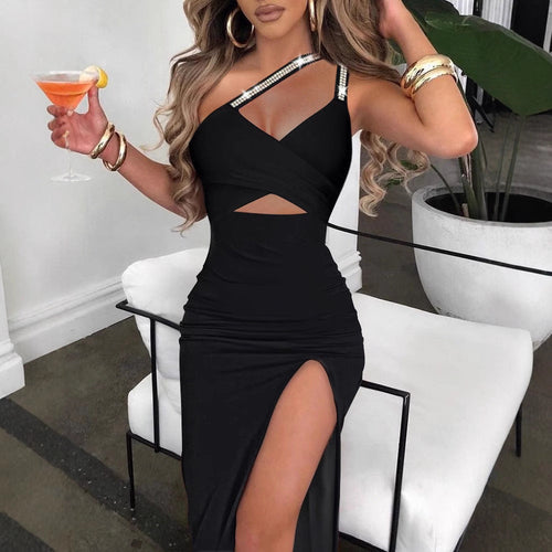 Women's Maxi Dress with Asymmetrical Cut and Elegant Sparkle Details Amarae