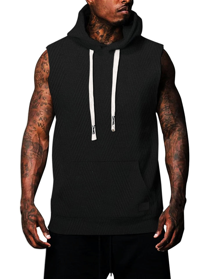 Sleeveless hoodie for men with textured design and practical kangaroo pocket Lune London