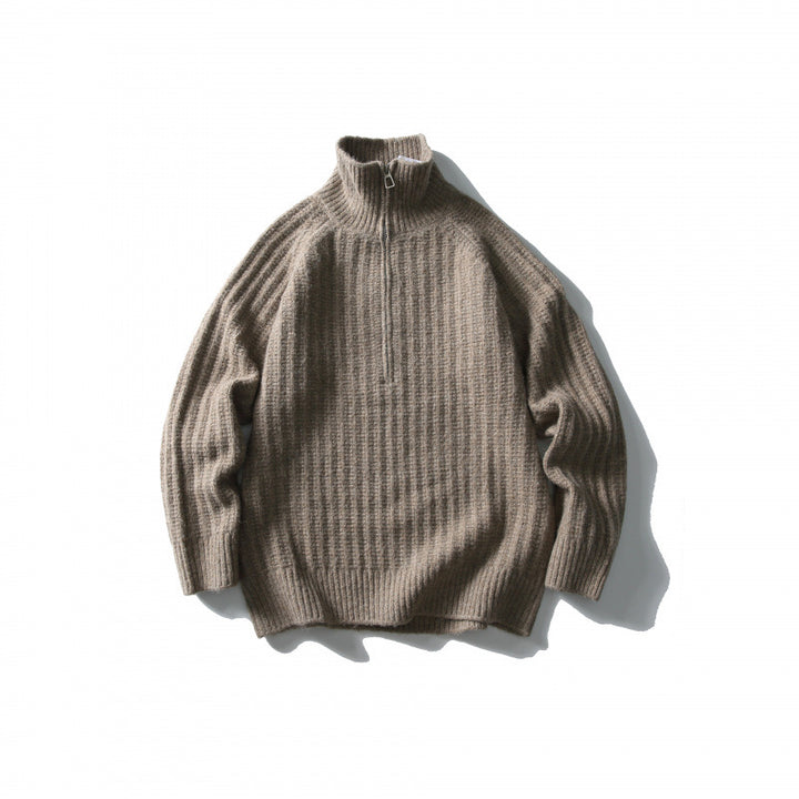 Unisex Oversize Ribbed Half-Zip Sweater with Stand-Up Collar Amarae