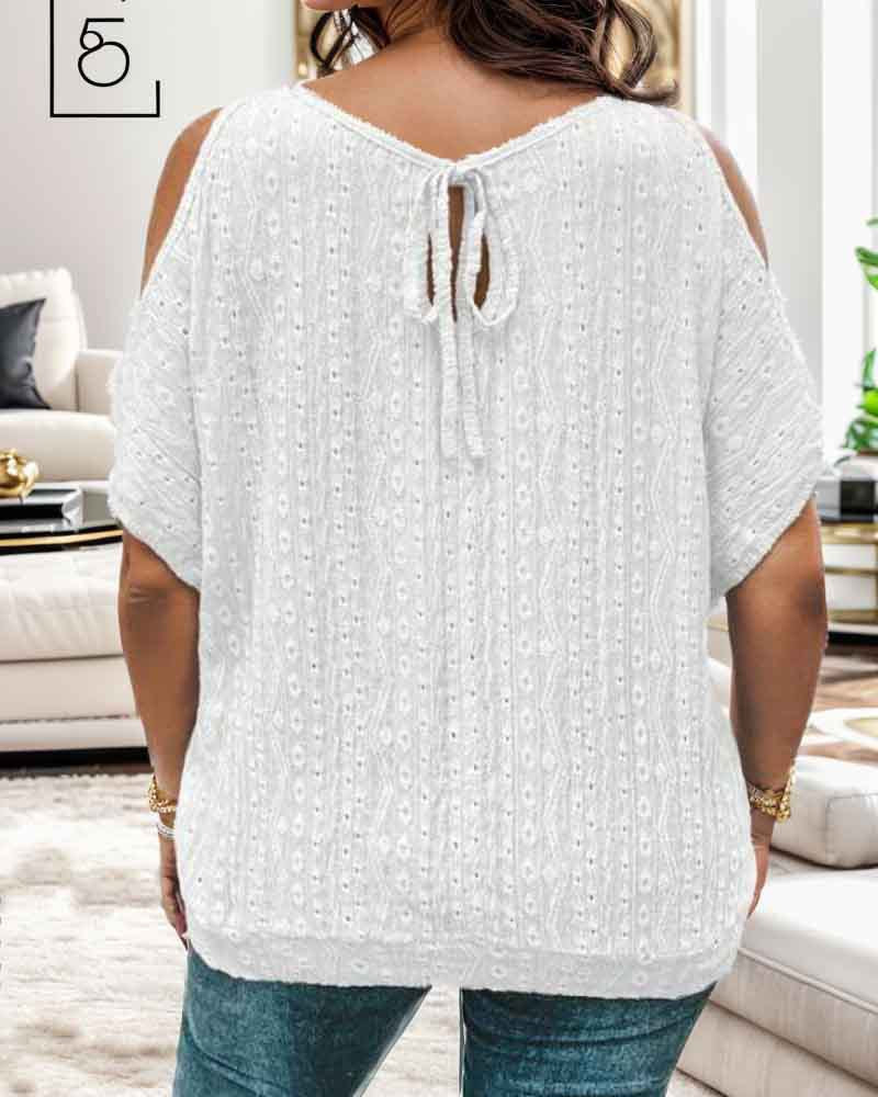 Chic and Stylish Women's Top with Open Shoulder Design and Textured Hole Pattern
