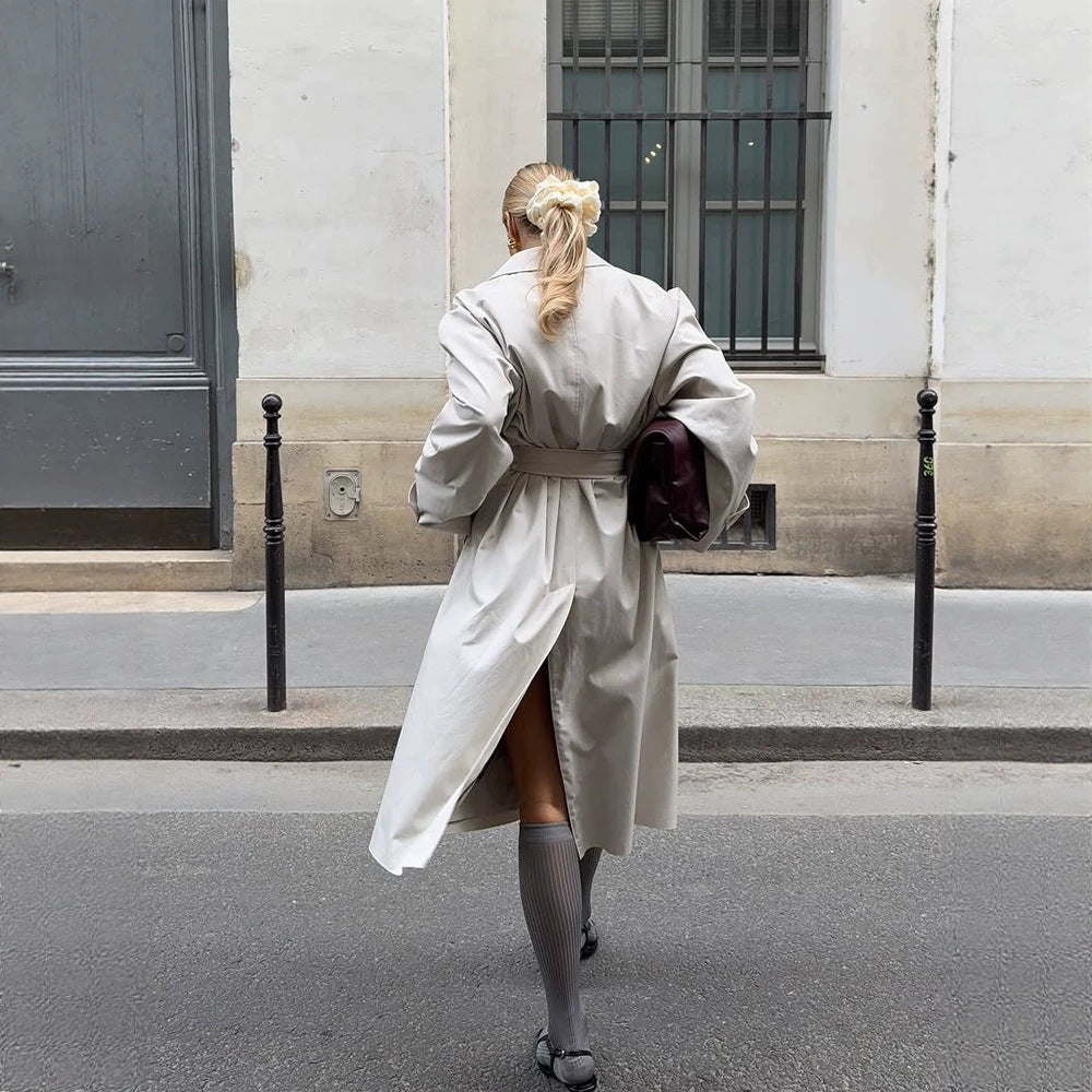 Women's mid-length trench coat in cocoon cut with belt and raglan sleeves Amarae