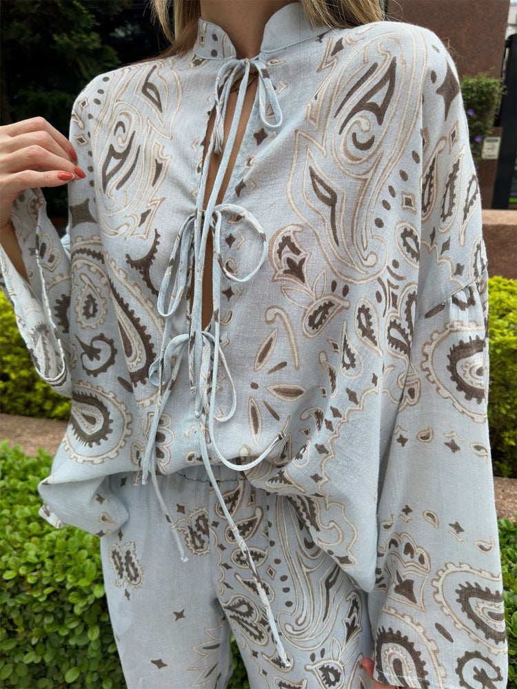 Women's wide Palazzo pants with paisley print, elastic waistband & pockets Amarae