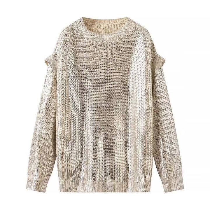 Ladies Glittering Chunky Knit Sweater with Cut-Out Shoulders Amarae