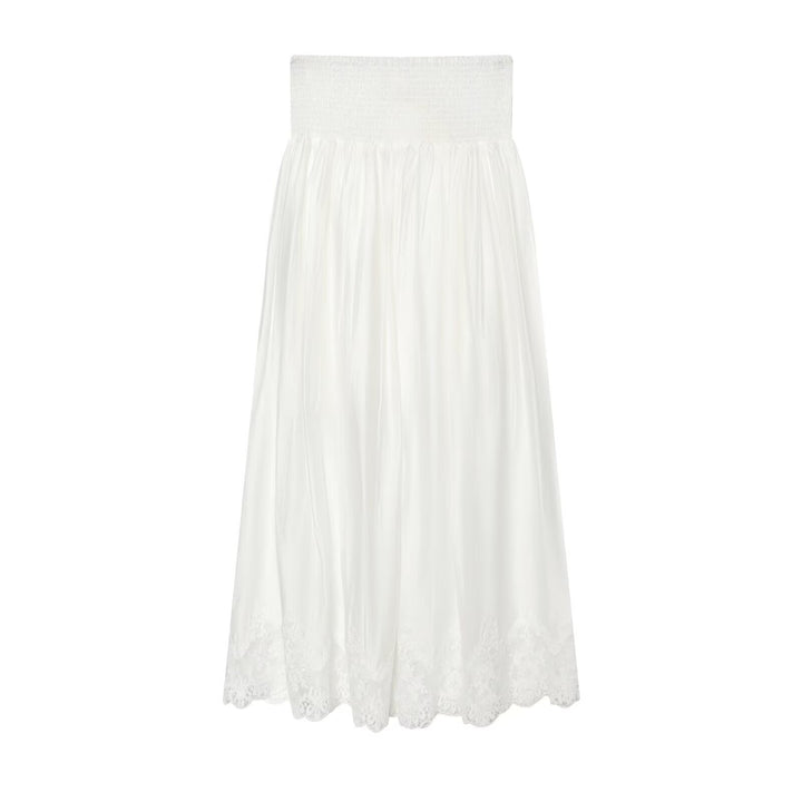Ladies Romantic Blouse with Smocking Collar, Bell Sleeves and Lace Trim