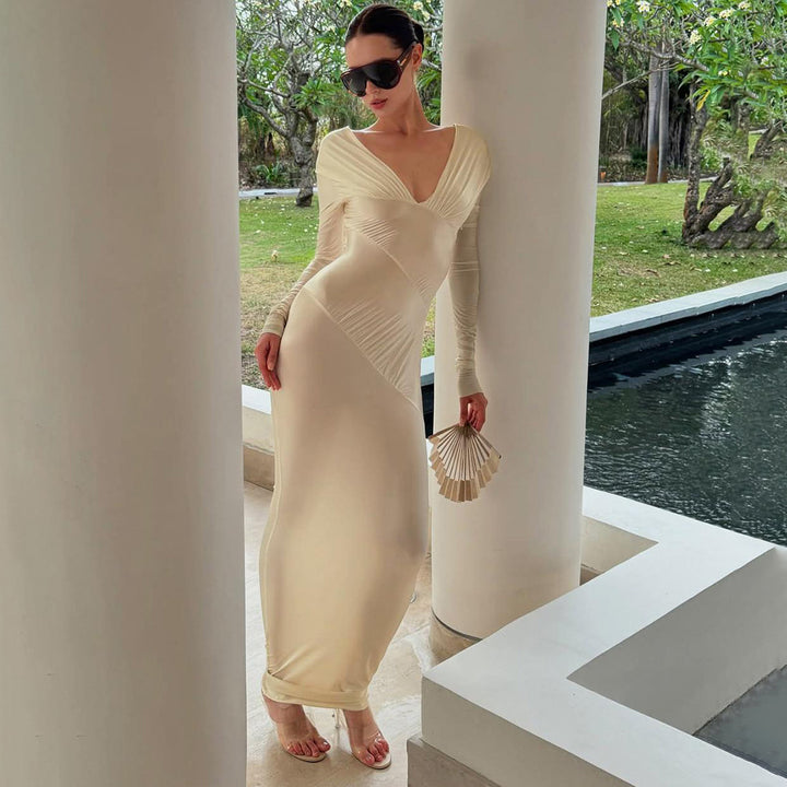 Elegant long maxi dresses for women with refined draping Lune London