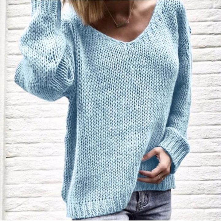 V-neck oversized sweater for women with a loose fit and textured fabric Lune London