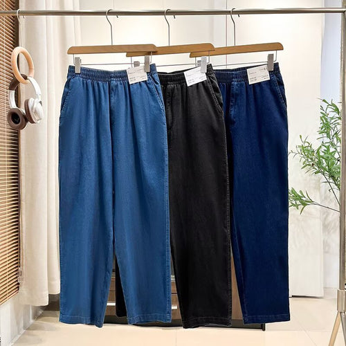 Pantalon en jean large et confortable pour femme avec taille élastique Chic & Stil