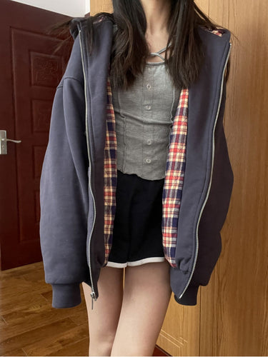 Veste à capuche décontractée pour femme avec doublure à carreaux Chic & Stil