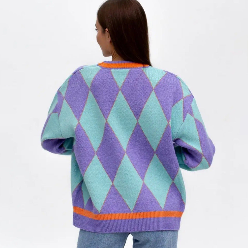 Pull femme large en motif losange avec coupe minimaliste Chic & Stil